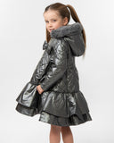 Caramelo Quilted Coat with Bow Grey
