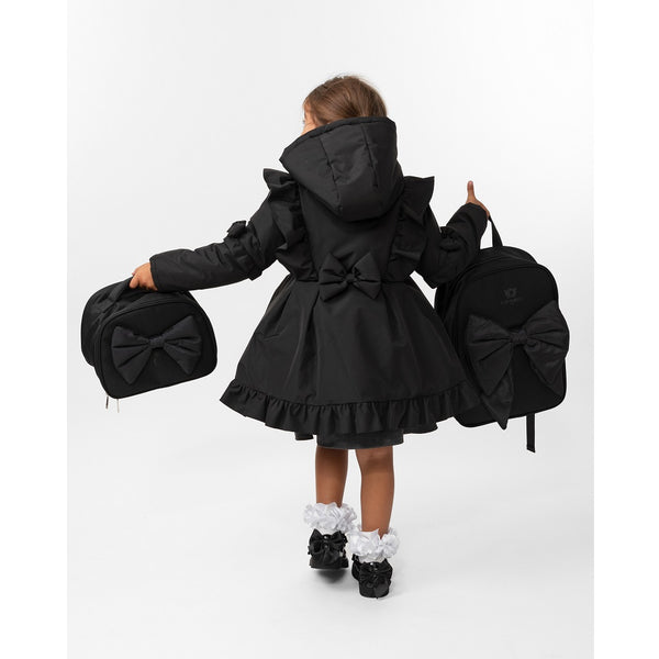 Caramelo Skirted Coat with Frill Detail Black