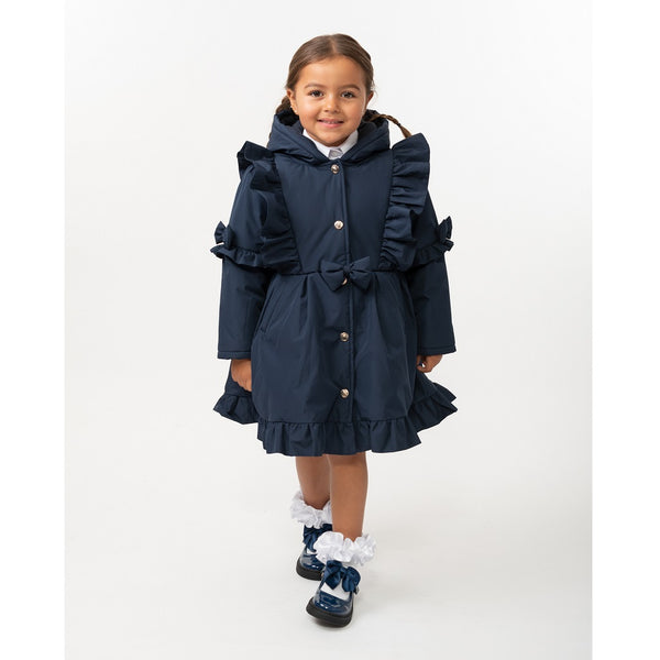 Caramelo Skirted Coat with Frill Detail Navy