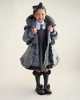 CARAMELO BTS Fur Trim Hood Peplum Coat Grey