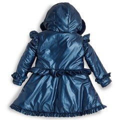 CARAMELO BTS Fur Trim Hood Peplum Coat Navy