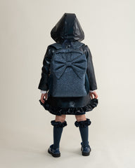 CARAMELO BTS Fur Trim Hood Peplum Coat Navy