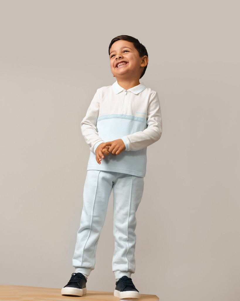 Caramelo Boys Pique Zip Neck Polo Set Sky Blue Caramelo Boys Pique Zip Neck Polo Set Sky Blue