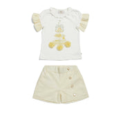 Caramelo Kids, the English Summer stripe short set features lemon hues