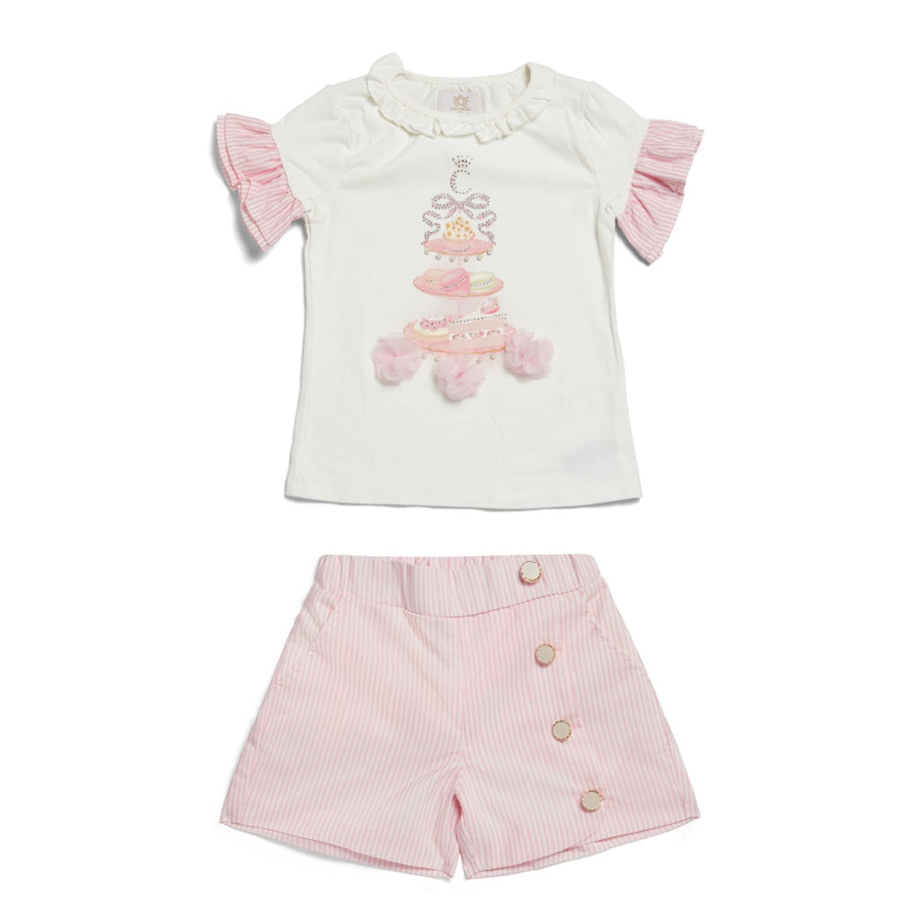 Caramelo Kids, the English Summer stripe short set features lemon hues