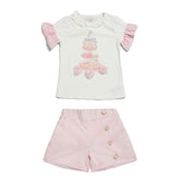 Caramelo Kids, the English Summer stripe short set features lemon hues
