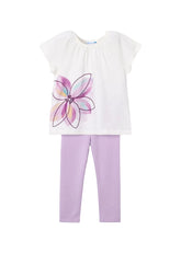 Mayoral girls White t-shirt with a colorful flower design and mauve leggings to match