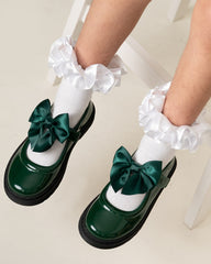 Caramelo BTS Bow School Shoes Bottle Green