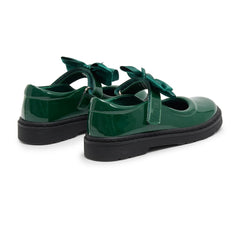 Caramelo BTS Bow School Shoes Bottle Green