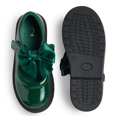 Caramelo BTS Bow School Shoes Bottle Green
