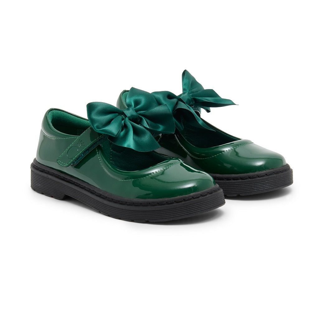 Caramelo BTS Bow School Shoes Bottle Green