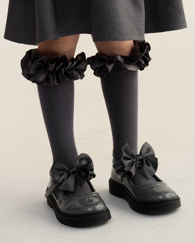Caramelo BTS Bow School Shoes Grey Caramelo BTS Bow School Shoes Grey