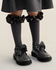 Caramelo BTS Bow School Shoes Grey