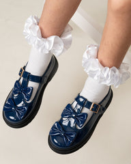 Caramelo BTS Double Bow School Shoes Navy