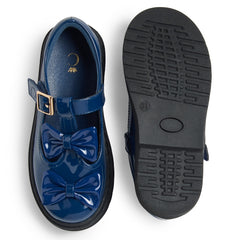 Caramelo BTS Double Bow School Shoes Navy