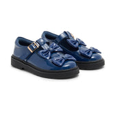 Caramelo BTS Double Bow School Shoes Navy