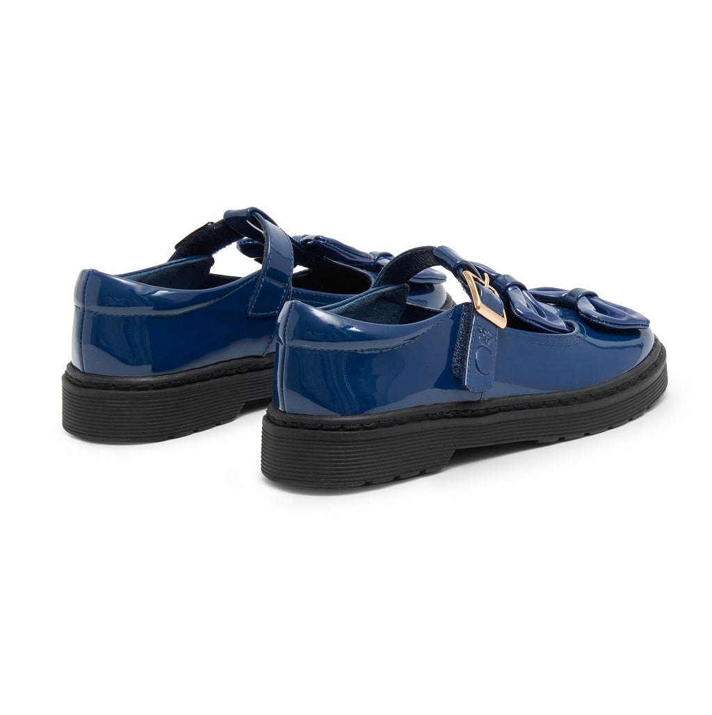 Caramelo BTS Double Bow School Shoes Navy Caramelo BTS Double Bow School Shoes Navy