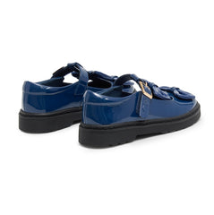 Caramelo BTS Double Bow School Shoes Navy