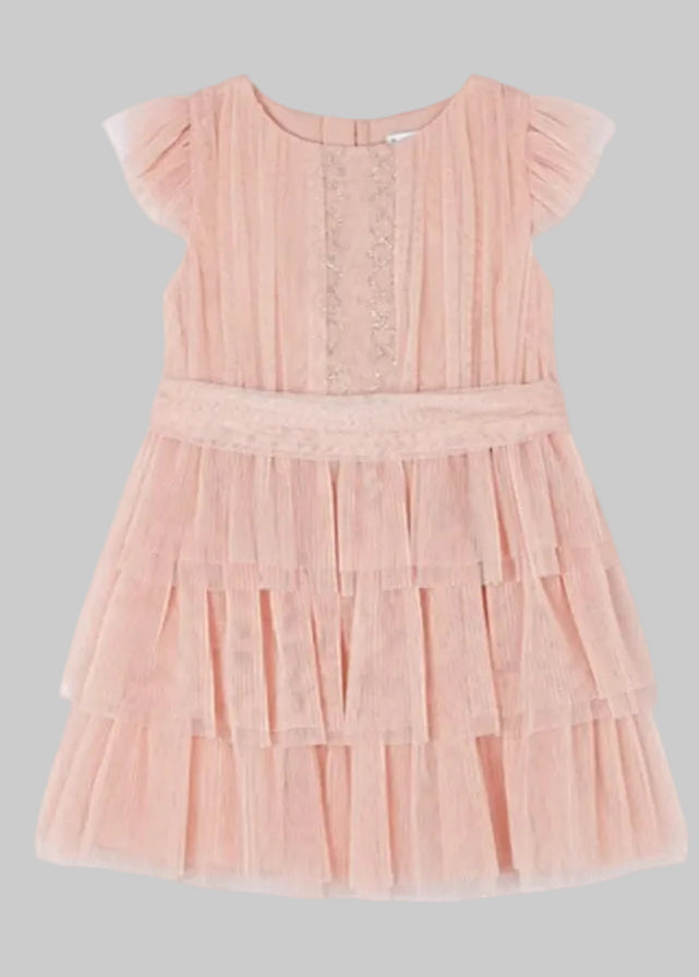 Mayoral Pearl Girls Pleated Tulle Dress Nude