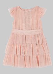 Mayoral Pearl Girls Pleated Tulle Dress Nude