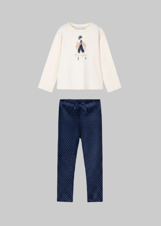Girls Mayoral Top with Velvet Leggings Navy