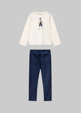 Girls Mayoral Top with Velvet Leggings Navy