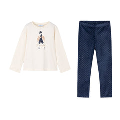 Girls Mayoral Top with Velvet Leggings Navy