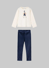 Girls Mayoral Top with Velvet Leggings Navy