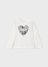 Mayoral long-sleeved girls' amour heart print t-shirt in natural and black.