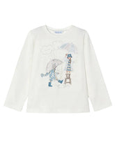 Mayoral Girls long sleeved t-shirt natural and sky blue coloured