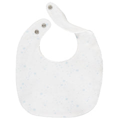 Emile et rose white baby bib with a subtle light blue star pattern, featuring a curved neck strap.
