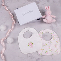 TILDA Pink Floral Print Bibs & Toy Set