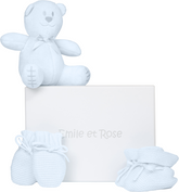 KELSEY Baby Blue Knitted Mitts, Booties and Toy Set