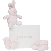 KELSEY Baby Pink Knitted Mitts, Booties and Toy Set