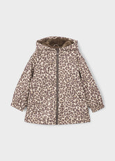 Mayoral Girls Raincoat in chestnut with leopard print.
