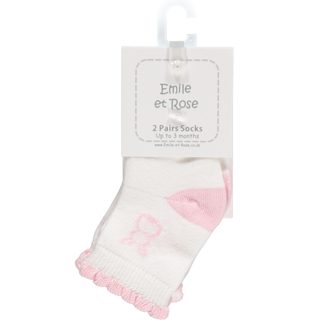 Pack of baby socks with pink accents featuring the brand 'Emile et Rose'.
