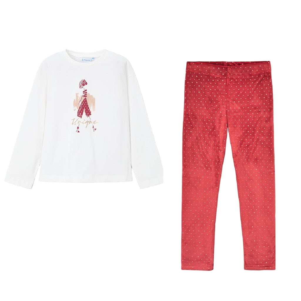 Girls Mayoral Long Sleeved Top and Velvet Leggings