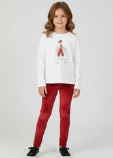 Girls Mayoral Long Sleeved Top with fashion girl graphic paired with velvet Leggings