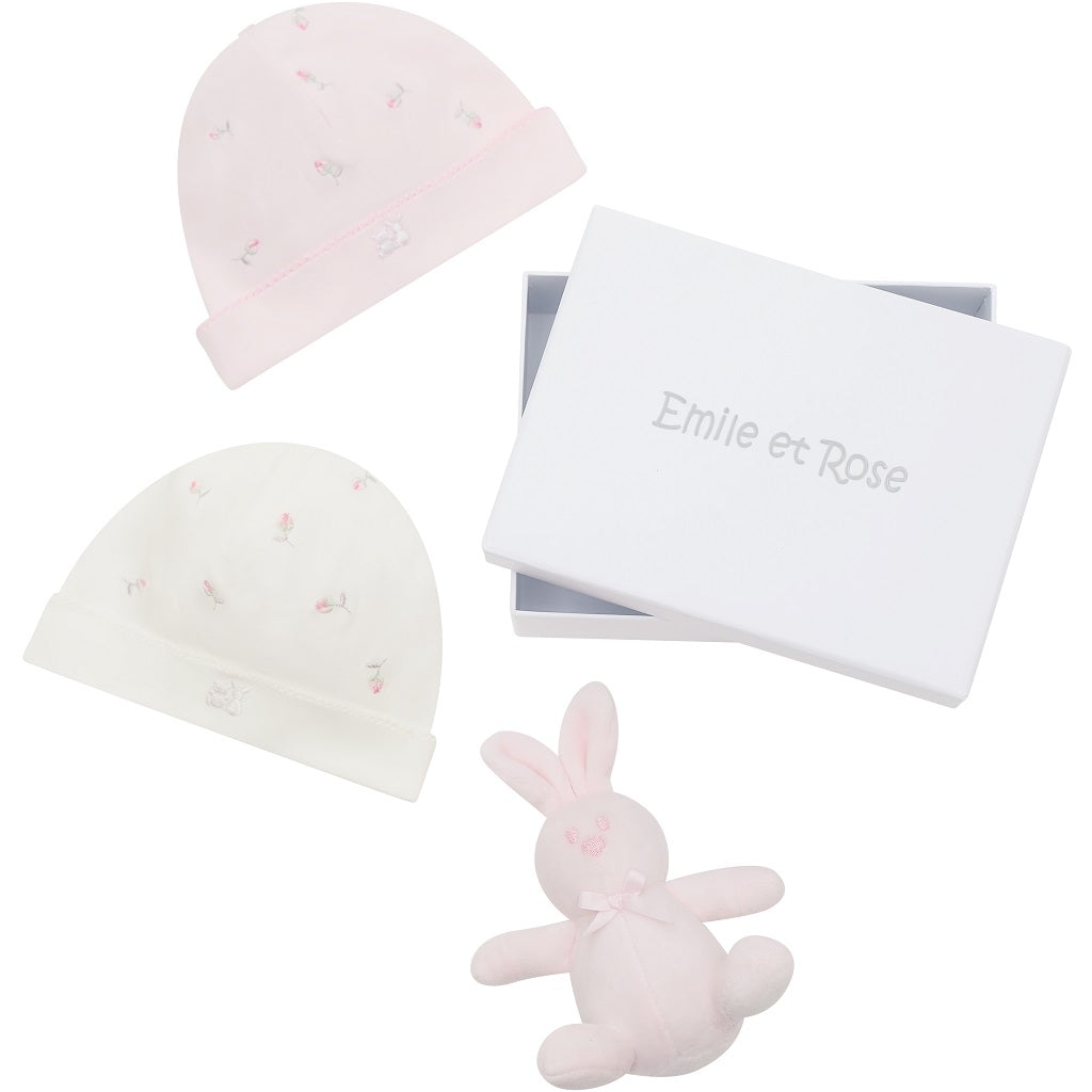 LINZI 2 Hat Gift Set with Embroidered Rosebud & Toy