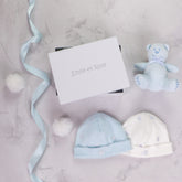 EMILE et ROSE Linden is a lovely new baby boy gift set. Blue and white hat with soft toy.