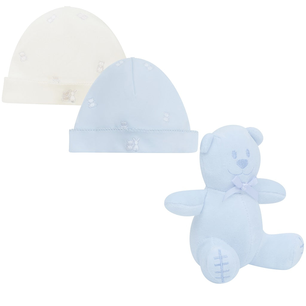 LINDEN EMILE et ROSE Linden is a lovely new baby boy gift set. Blue and white hat with soft toy.