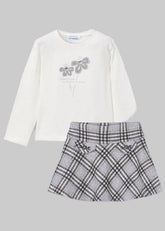 Mayoral Girls Cream Long Sleeve Top and Plaid Skirt