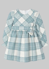 Mayoral Girls Check Dress with bow on waistband. Bluebell