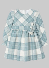 Mayoral Girls Check Dress with bow on waistband. Bluebell