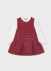 Mayoral Girls Combined Pinafore Dress in red