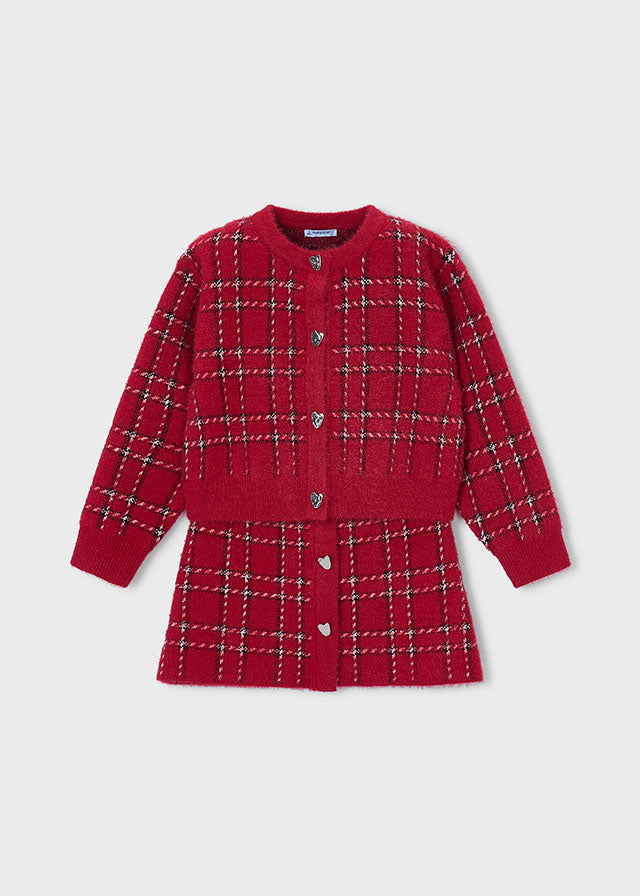 Mayoral Girls Red Tricot Skirt Set – a coordinated cardigan and skirt duo