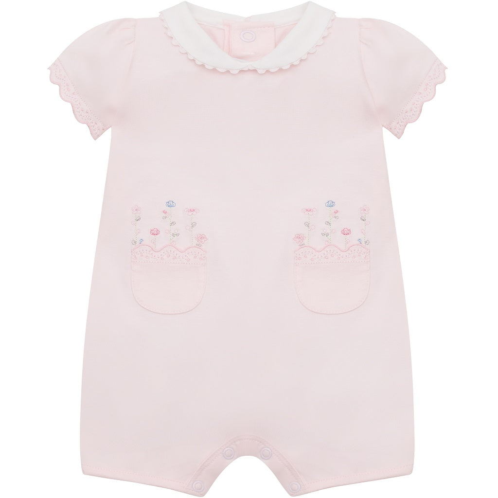 LOUISE Romper with floral emb, pockets & collar