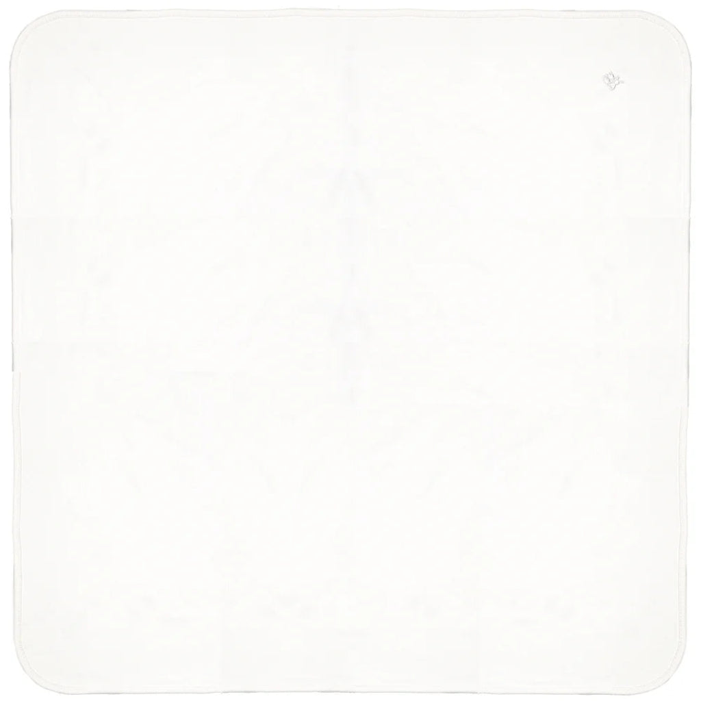 EMILE ET ROSE The softest cotton is used for this square white blanket with rounded corners with an embroidered Emile et Rose logo in one corner.