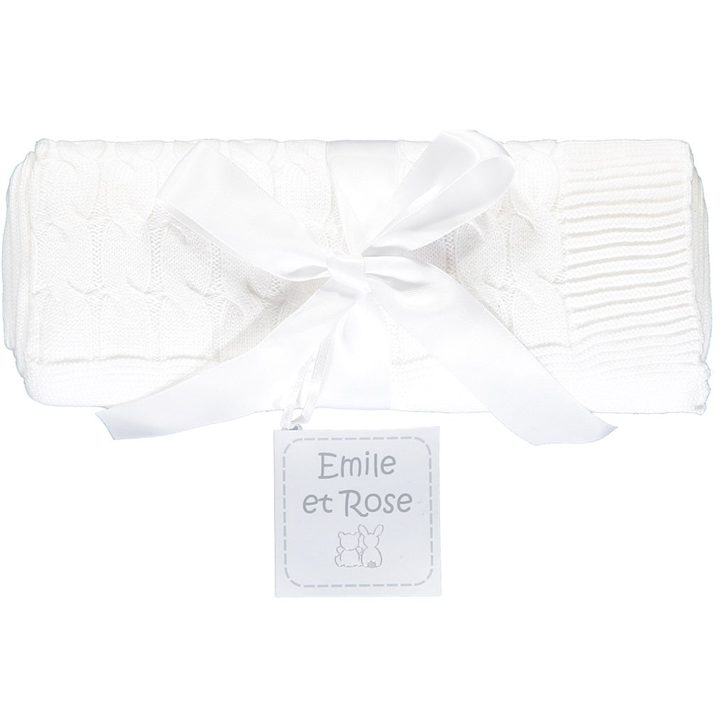 Glacier White Cable Knit Blanket