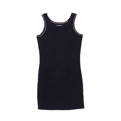 Discover the elegance of the Tommy Hilfiger navy dress, designed with the classic global stripe cable pattern